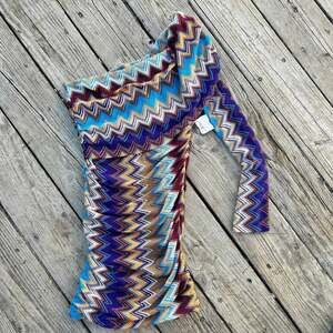 VTG NWT Cheryl Creations Chevron One Shoulder Dress retro hippie chic